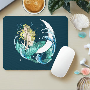 Blonde Meerjungfrau Halbmond Fantasy Art Deco Mousepad