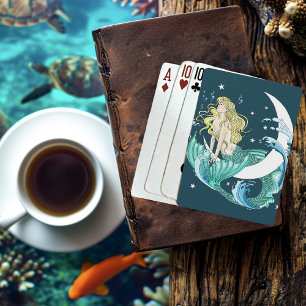 Blonde Meerjungfrau Halbmond Fantasy Art Deco Spielkarten