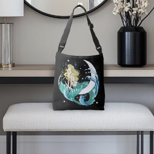 Blonde Meerjungfrau Halbmond Fantasy Art Deco Tragetaschen Mit Langen Trägern