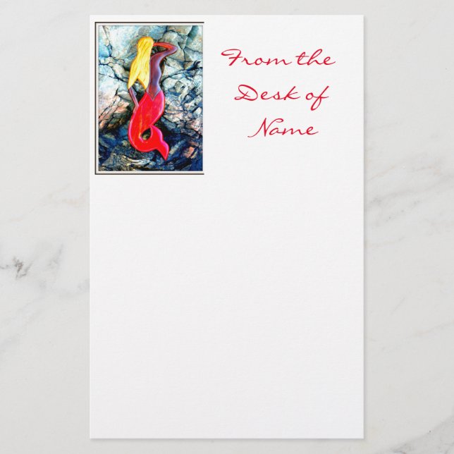 Blonde Meerjungfrau in rot Briefpapier (Vorderseite)