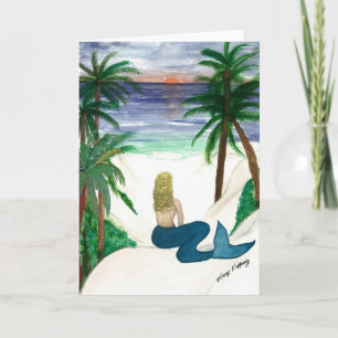 Blonde Meerjungfrau Kunst Grußkarte Karte