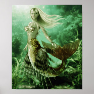 Blonde Meerjungfrau schwimmt in Riffposter Poster