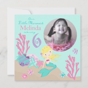 Blonde Mermaid 6. Geburtstag Einladung
