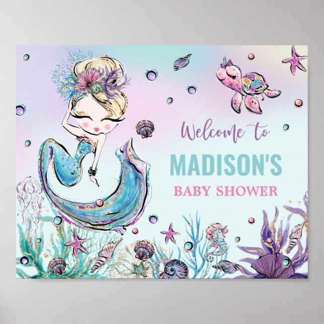 Blonde Mermaid Babydusche unter dem Meer Willkomme Poster (Vorne)
