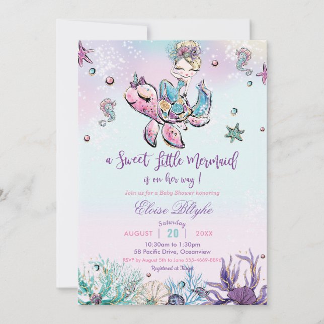 Blonde Mermaid Babydusche unter dem Sea Baby Girl Einladung (Vorderseite)