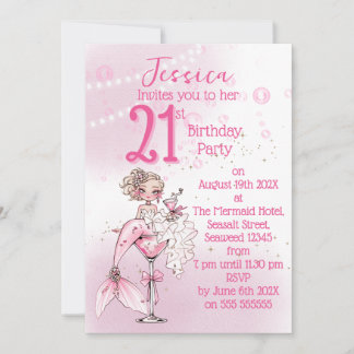 Blonde Mermaid Cocktail Birthday Party Invitation Einladung