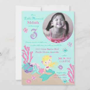 Blonde Mermaid Dritter Geburtstag Einladung