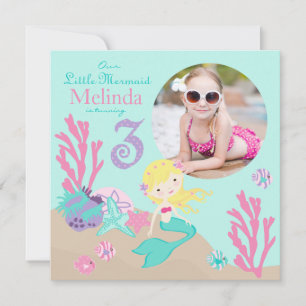 Blonde Mermaid Dritter Geburtstag Einladung