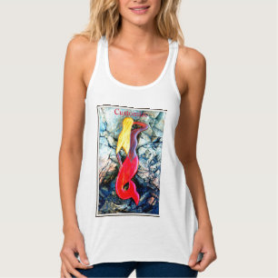 blonde mermaid en débardeur rouge
