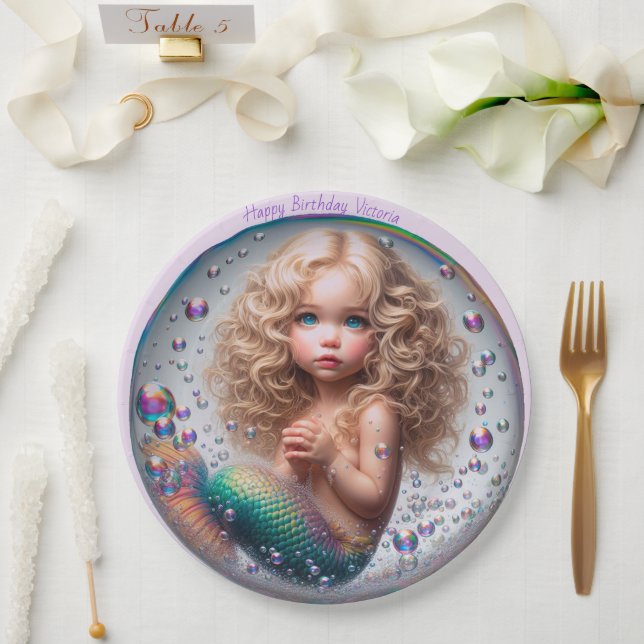 Blonde Mermaid Girl Pappteller (Hochzeit)