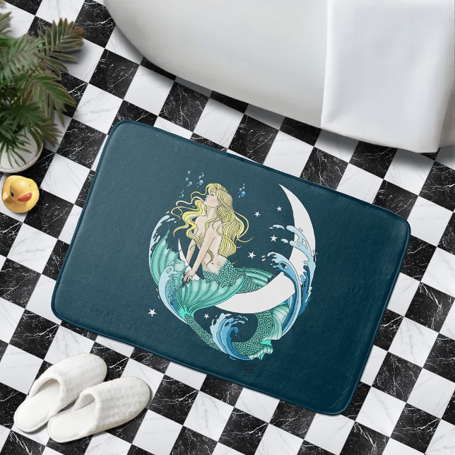 Blonde Mermaid Moon Fantasy Art Deco Badematte (Von Creator hochgeladen)