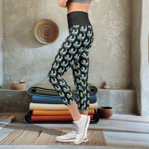 Blonde Mermaid Moon Fantasy Art Deco Capri Leggings