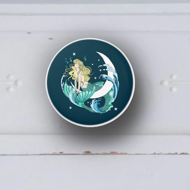 Blonde Mermaid Moon Fantasy Art Deco Keramikknauf (Von Creator hochgeladen)