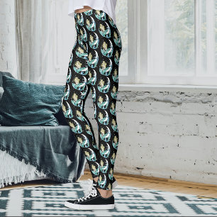 Blonde Mermaid Moon Fantasy Art Deco Leggings