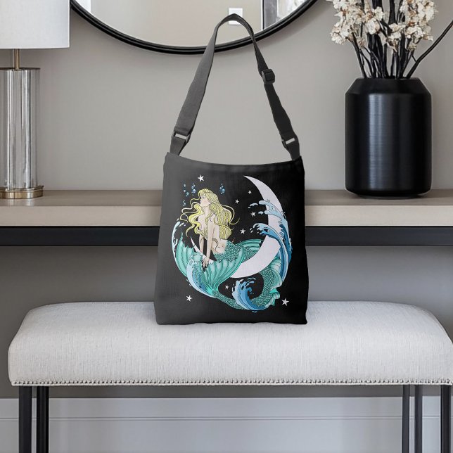 Blonde Mermaid Moon Fantasy Art Deco Tragetaschen Mit Langen Trägern (Von Creator hochgeladen)