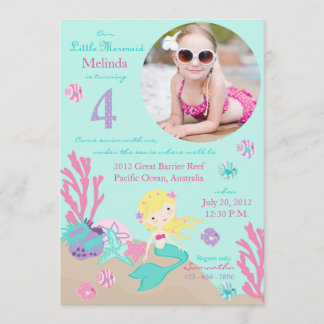 Blonde Mermaid zum vierten Geburtstag Einladung