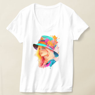 Blonde mit einem großen Hut T-Shirt