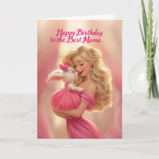Blonde Mother w/ Baby Bunny in Hot Pink Birthday Karte