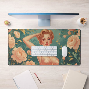 Blonde Pin Up Rose Pastel Fleurs Métal Art