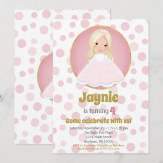 Blonde Pink Princess Girls Einladung zum Geburtsta