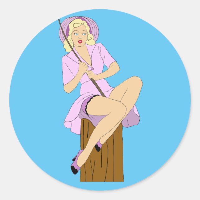 Blonde Pinup Cartoon Angelo Delea Runder Aufkleber (Vorderseite)