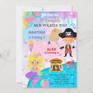 Blonde Pirate & Mermaid Geschwister Geburtstag ein Einladung