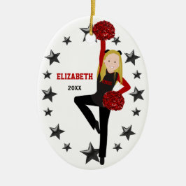Blonde Pom Gruppe in Schwarzem u. im Rot Keramik Ornament