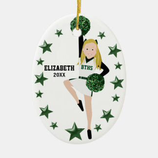 Blonde Pom Squad grün und weiß Keramik Ornament