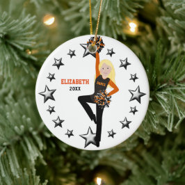 Blonde Pom Squad Orange & Black Keramik Ornament