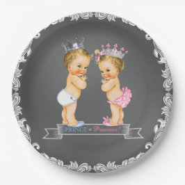 Blonde Prince und Princess Chalkboard Baby Dusche Pappteller