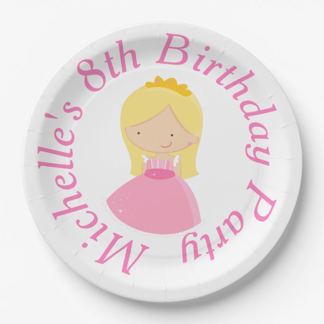 Blonde Princess and Dragon Birthday Party Pappteller (Vorderseite)