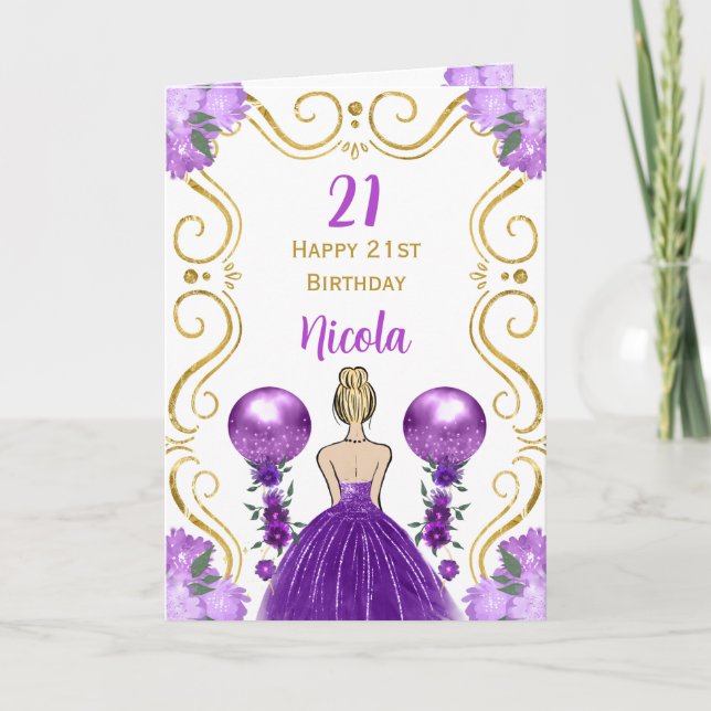 Blonde Princess Lila Happy Birthday Karte (Vorderseite)