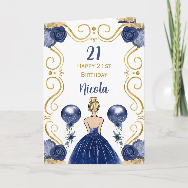 Blonde Princess Navy Happy Birthday Karte (Vorderseite)