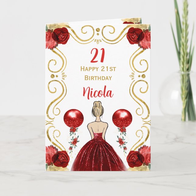 Blonde Princess Red Happy Birthday Karte (Vorderseite)