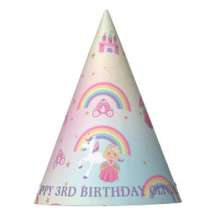 Blonde Princess und Unicorn Rainbow Birthday Partyhütchen