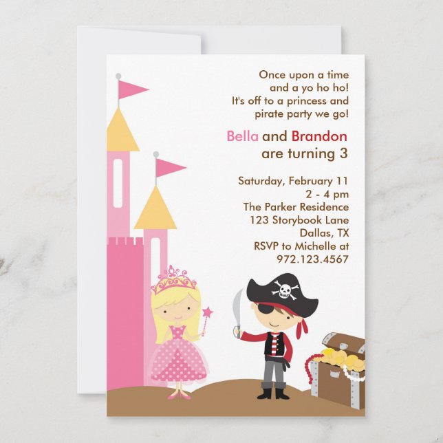 Blonde Princesse et Pirate Invitation (Devant)