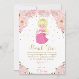 Blonde Prinzessin 1. Geburtstag Rosa Flora Dankeskarte