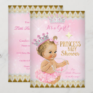 Blonde Prinzessin Baby-Party Rosa Tutu Gold Einladung