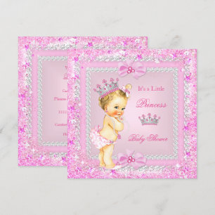 Blonde Prinzessin Baby Shower Pink Glitter Tiara Einladung