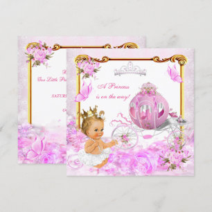 Blonde Prinzessin Baby Shower Pink Gold Kutsche Einladung
