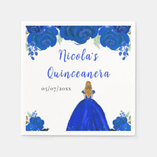 Blonde Prinzessin Blaue Florale Quinceanera Serviette