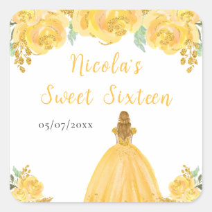 Blonde Prinzessin Gold Blumen Sweet Sixteen Quadratischer Aufkleber