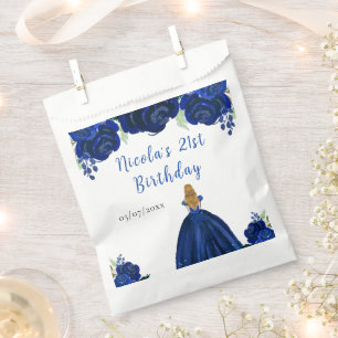 Blonde Prinzessin Navy Blumen Geburtstagsfeier Geschenktütchen