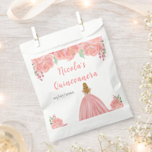 Blonde Prinzessin Pinke Florale Quinceanera Geschenktütchen
