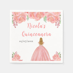 Blonde Prinzessin Pinke Florale Quinceanera Serviette