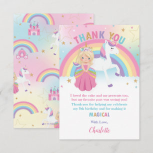 Blonde Prinzessin und Regenbogen Einhorn Rosa Gebu Dankeskarte