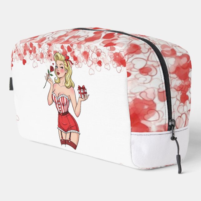 Blonde Retro Valentine Pin-Up Girl Waschbeutel (Rechte Ecke)