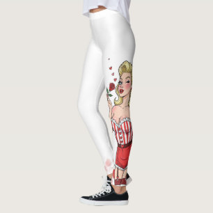 Blonde Retro-Valentins-Pin-Up-Girl Leggings