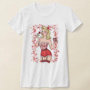 Blonde Retro-Valentins-Pin-Up-Girl T-Shirt