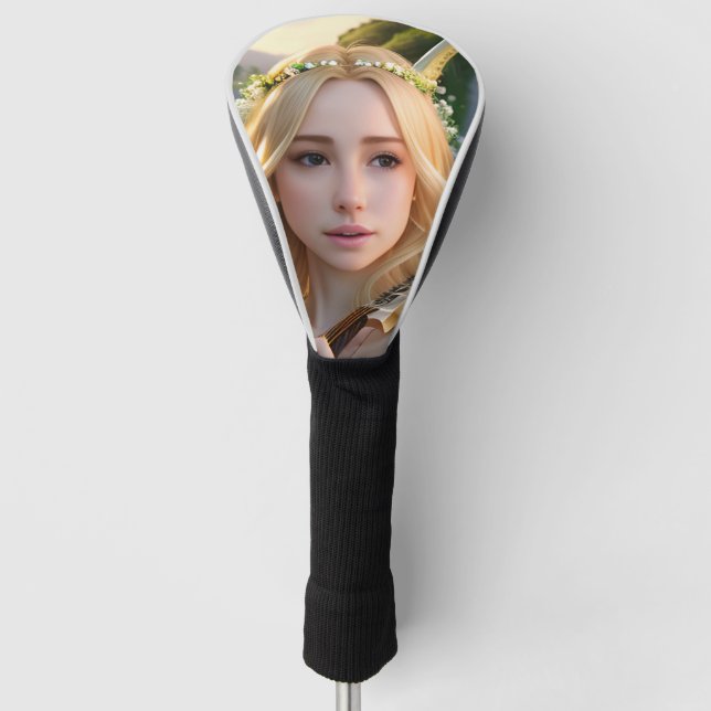 Blonde Schöne Maus spielen Harfe Golf Headcover (Vorderseite)